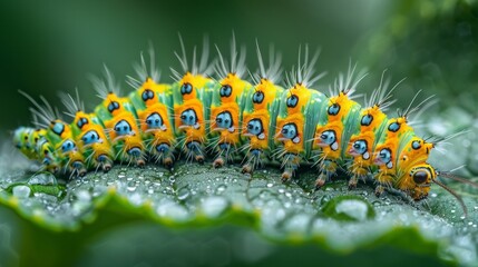 Caterpillar Eating Leaf, Tea Tussock Moth Caterpillars on the leaf. Leaf-Eating Caterpillars Use Their Poop to Trick Plants 