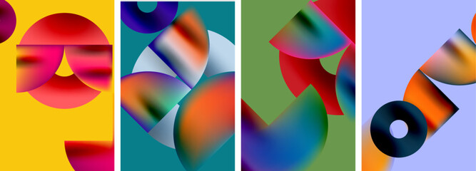 Set of colorful posters with round geometric elements and circles. Vector illustration For Wallpaper, Banner, Background, Card, Book Illustration