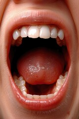 Open mouth showing healthy teeth and tongue, inside view