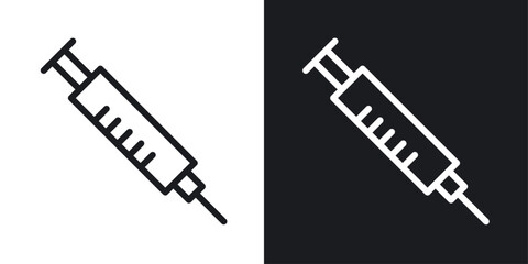 Syringe Icon Designed in a Line Style on White background. - obrazy, fototapety, plakaty