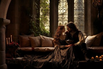 Gothic Romance in a Medieval Castle Hall