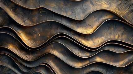 Abstract golden and black waves background texture