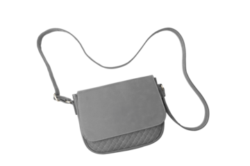Elegante Cross Body para dama en material de piel sintética con capitoneado en la solapa, color gris 
