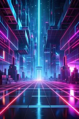 futuristic neon futuristic city background with neon lines and neon lights. neon retro retro style. abstract background, digital technology, science and future concept,