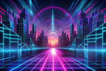 futuristic neon futuristic city background with neon lines and neon lights. neon retro retro style. abstract background, digital technology, science and future concept,