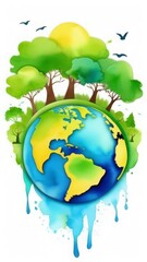 Naklejka premium green planet earth with trees