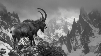 Alpine ibex Capra ibex. In background