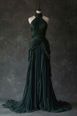 Elegance unveiled: a captivating display of a beautiful, luxurious evening gown gracefully adorning a mannequin, epitomizing timeless style and opulence for a glamorous and chic affair