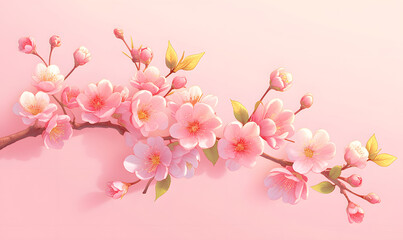Naklejka na ściany i meble a branch of a cherry tree with pink flowers on a pink background,Generative AI