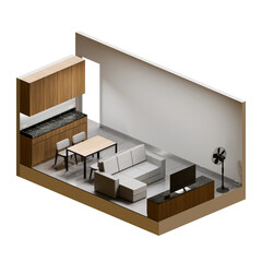 Living Room Isometric 3D Render Illustration 03