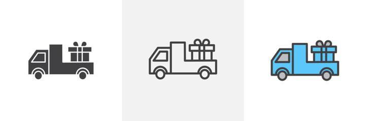 Truck Carrying Gift Box Isolated Line Icon Style Design. Simple Vector Illustration