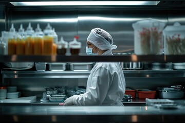 a health and safety inspection in a restaurant focusing on the meticulous examination of kitchen hygiene and food storage highlight the importance of cleanliness - obrazy, fototapety, plakaty