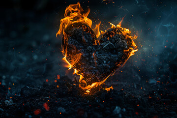 A brightly burning heart against a dark backdrop