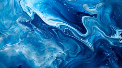 Obraz premium An exquisite close-up view of blue fluid art, showcasing swirling and flowing patterns with a glossy finish.