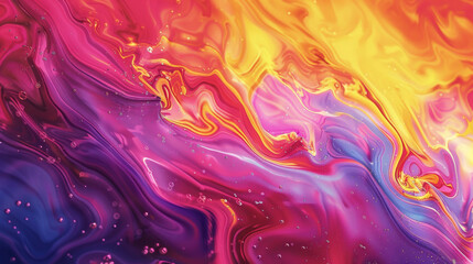 Fluid art painting featuring a seamless blend of warm and cool tones with swirling patterns and a...