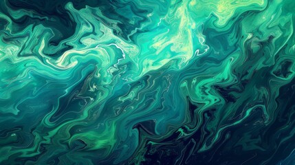 An artistic fluid art creation displaying intricate marbled patterns in varying shades of emerald green, exuding a natural and calming essence.