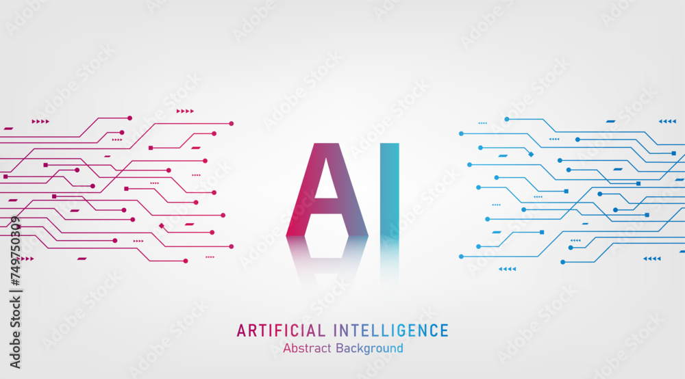 Poster Artificial intelligence abstract background futuristic Hitech style, Technology concept design, Machine learning and generate by chip, Vector illustration for banner and web template.