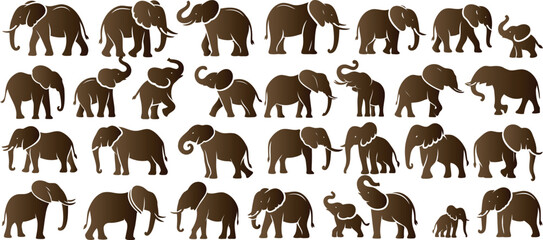 Obraz premium Elephant vector illustration set