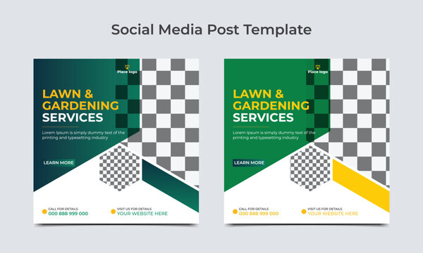 Lawn Mower Garden or Landscaping Service Social Media Post and Web Banner or Square Banner Template Design.