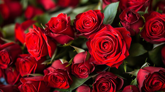Beautiful natural red roses background . Generative Ai