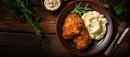 Delicious Plate of Fried Chicken and Mashed Potatoes