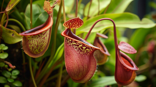 Nepenthes, Tropical pitcher plants and monkey cups . Generative Ai