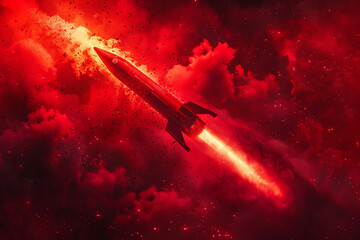 Obraz premium Rocket of red fireworks