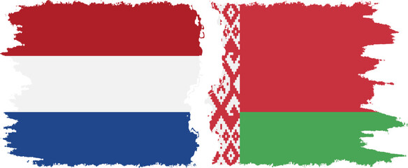 Belarusian and Netherlands grunge flags connection vector