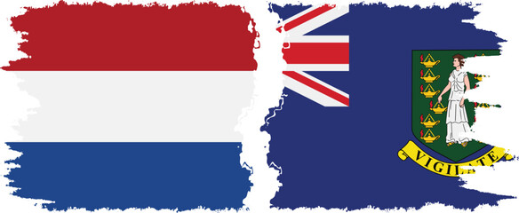 British Virgin Islands and Netherlands grunge flags connection vector