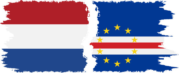 Cape Verde and Netherlands grunge flags connection vector