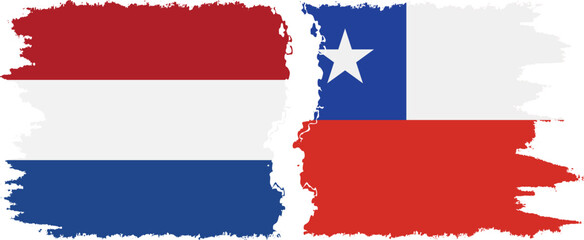 Chile and Netherlands grunge flags connection vector