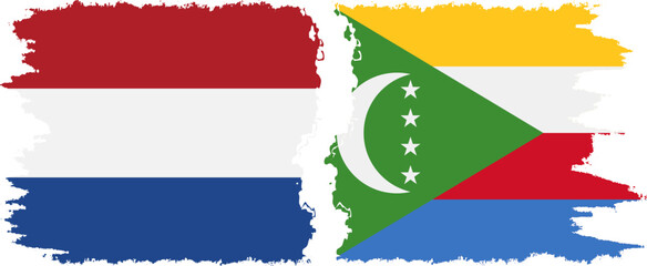 Comoros and Netherlands grunge flags connection vector