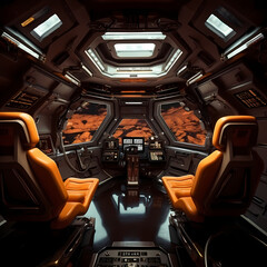 Deserted spaceship interior with futuristic designs