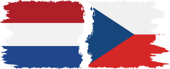 Czech and Netherlands grunge flags connection vector