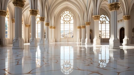 Fototapeta premium A pristine marble floor with a subtle veining pattern, stretching across a vast empty space, capturing the serenity of minimalism