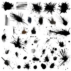 Fototapeta premium Set of paint brush stroke and Ink splashes on the transparent background