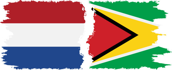 Guyana and Netherlands grunge flags connection vector