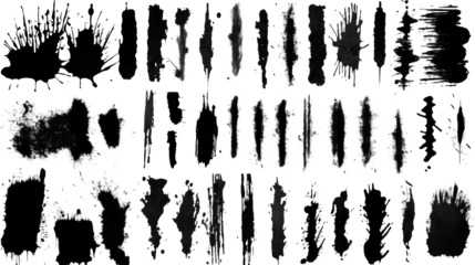 A set of brush stains and strokes on the transparent background