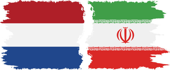 Iran and Netherlands grunge flags connection vector