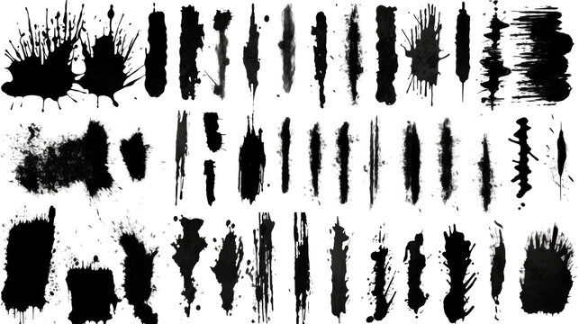 A set of brush stains and strokes on the transparent background