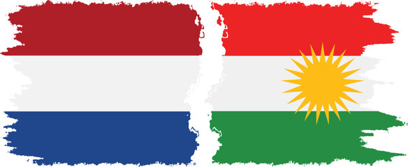 Kurdistan and Netherlands grunge flags connection vector