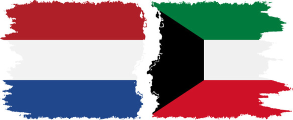 Kuwait and Netherlands grunge flags connection vector