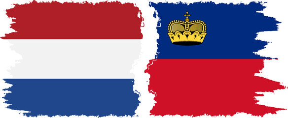 Liechtenstein and Netherlands grunge flags connection vector