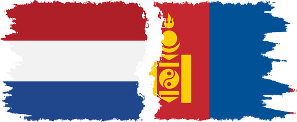 Mongolia and Netherlands grunge flags connection vector