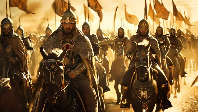Saladin ibn Ayyub (Salah ad-Din Yusuf ibn Ayyub) riding with his elite army