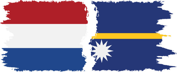 Nauru and Netherlands grunge flags connection vector