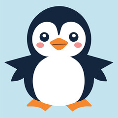 a penguin logo, the smallest flat vector logo,, with no realistic photo details, vector illustration kawaii