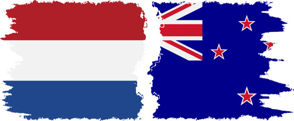 New Zealand and Netherlands grunge flags connection vector