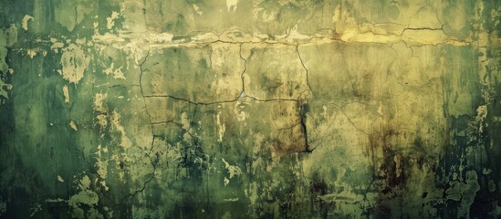 A grungy green and yellow wall with peeling paint, showcasing the vintage charm and character of aged surfaces. The weathered texture adds an authentic background look.