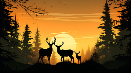 silhouette of a deer in sunset